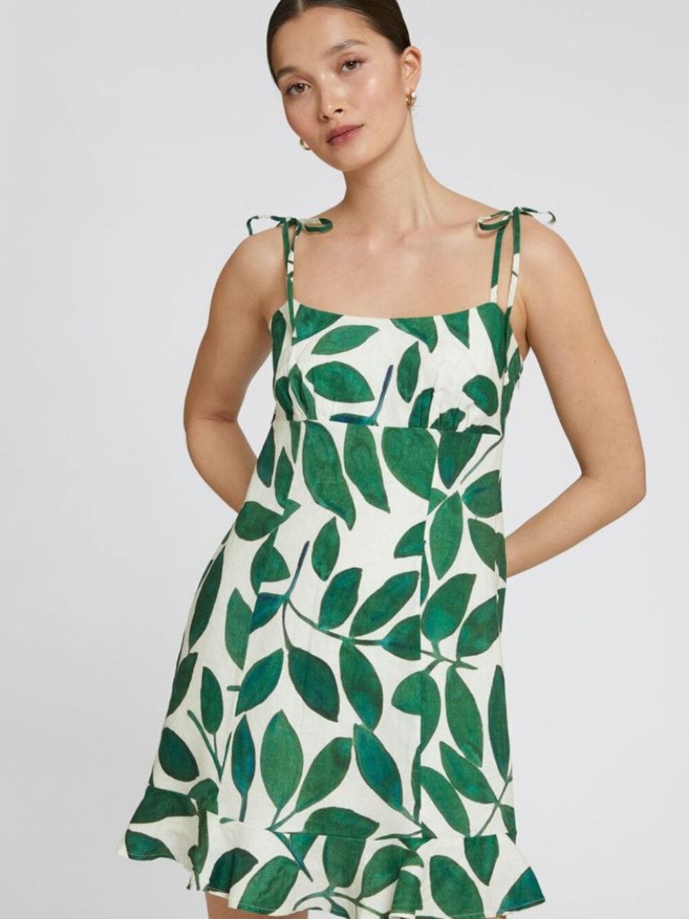 &Other Stories Green Leaves Mini Linen Dress Size L